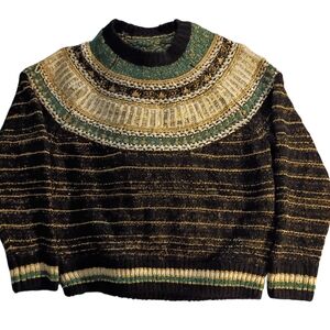 Women's 2019 CHANEL Black and Gold Egyptian Line Patterned Sweater